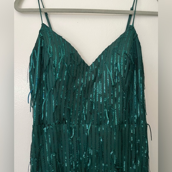 V-Neck Evening Gown in Emerald with embellishment - Picture 2 of 4